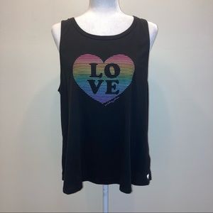 Betsey Johnson Performance Tank Top Rainbow Heart Love Black Extra Large XL